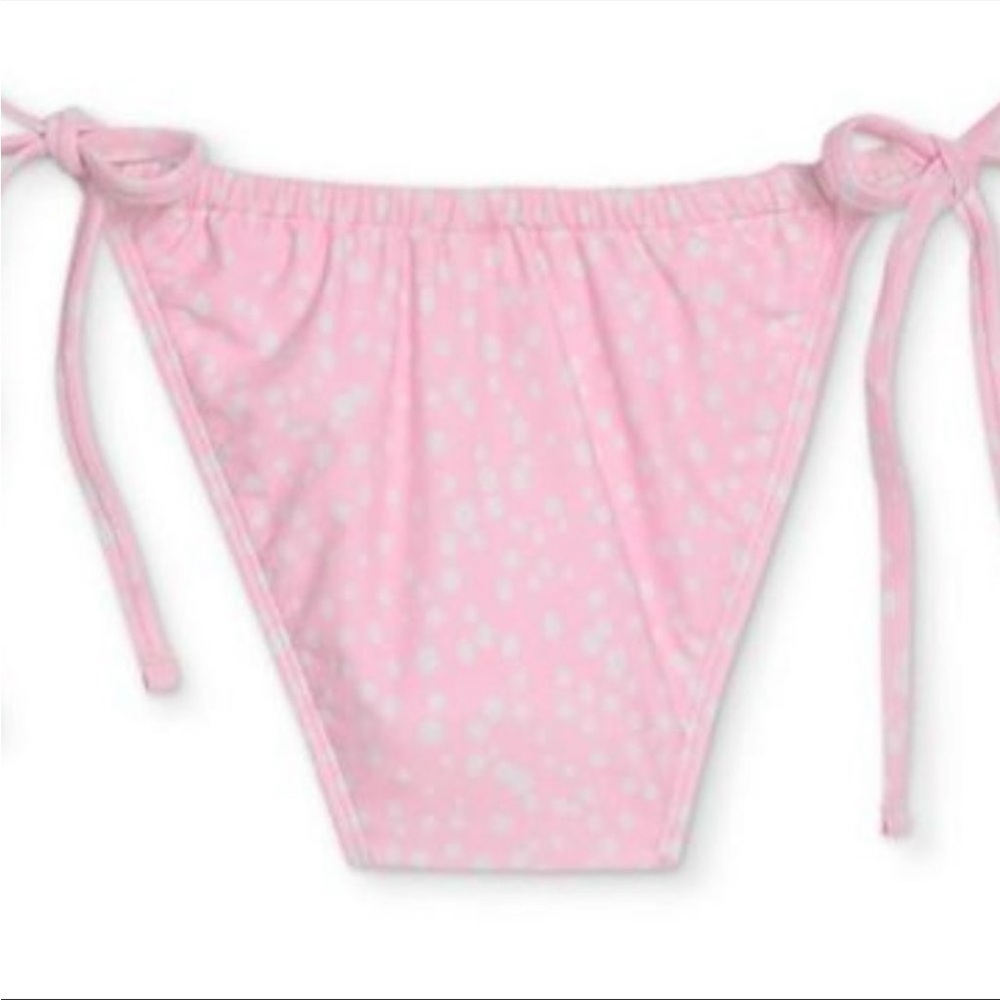 Juniors Shirred Side-Tie Hi Leg Scoop Bikini Bottom Xhilaration NWT Pink Dot - Picture 4 of 7